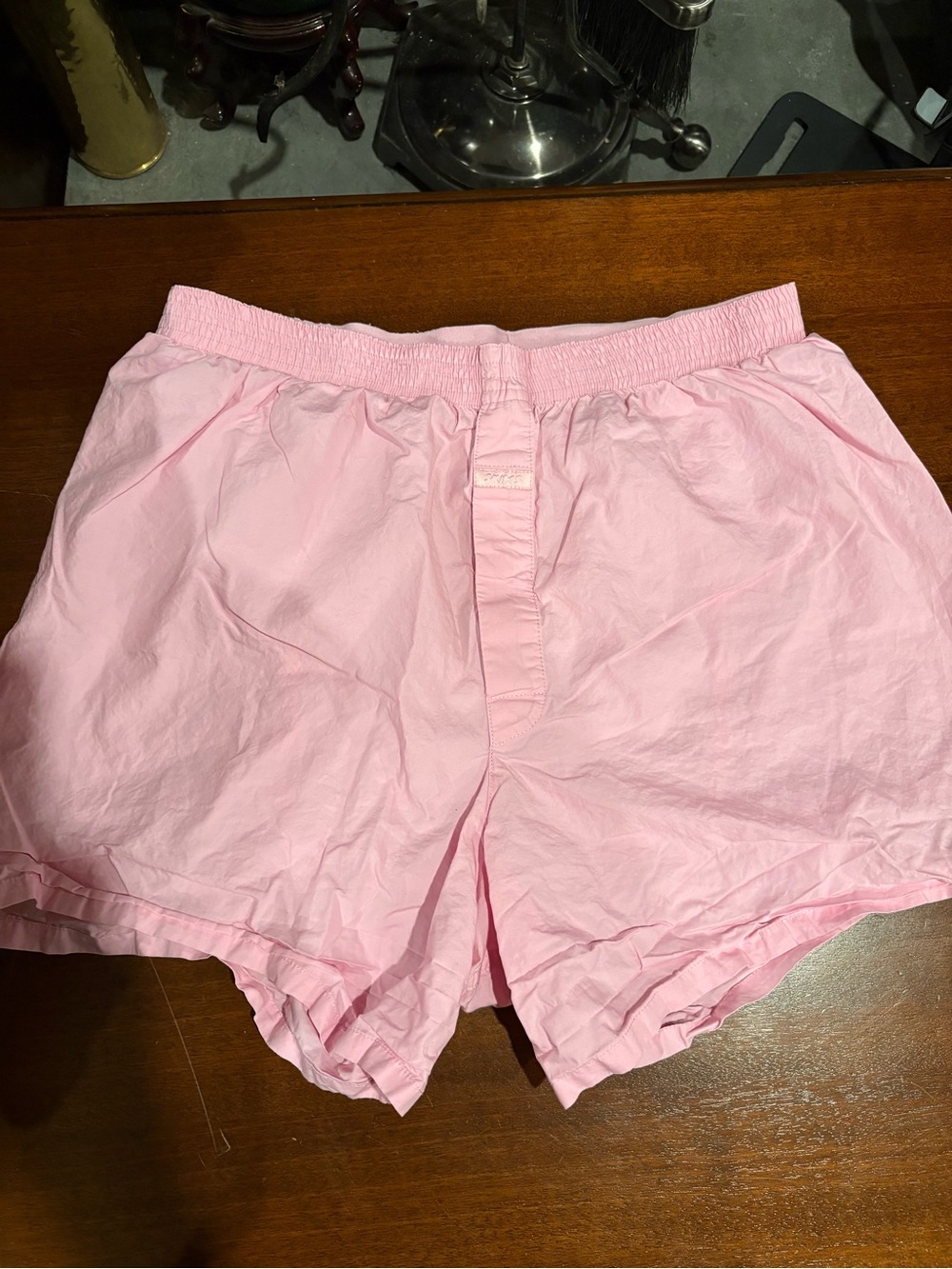SKIMS Women’s Light Pink Boxer Shorts with Elastic Waist